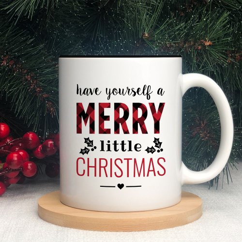 Merry Little Christmas Modern Red Buffalo Plaid Two_Tone Coffee Mug