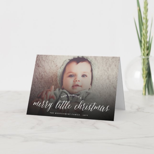 Merry Little Christmas Modern Typography Photo Holiday Card (Front)