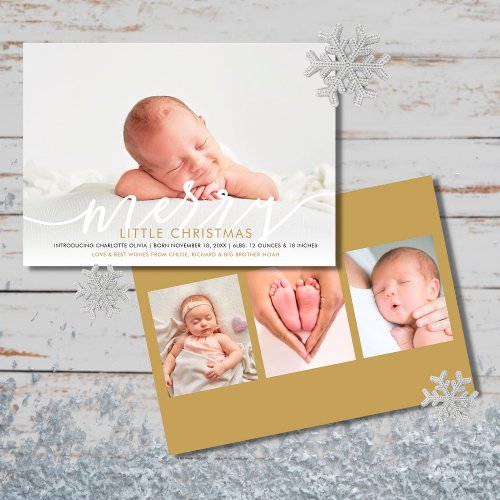 Merry Little Christmas New Baby 4 Photo Birth Announcement
