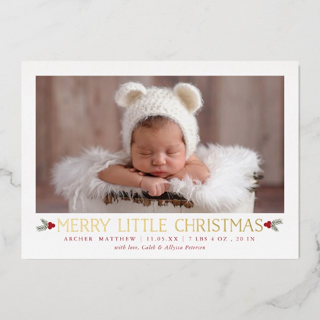 Merry Little Christmas New Baby Foil Holiday Card (Front)