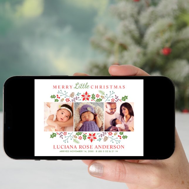 Merry Little Christmas New Baby Photo Holiday Card (Front Digital)