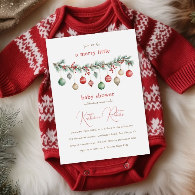 Merry Little Christmas Ornaments Baby Shower Invitation (Creator Uploaded)