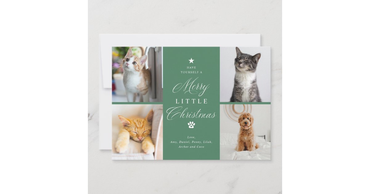 Merry Little Christmas Pet 4 Photo Flat Holiday Card | Zazzle