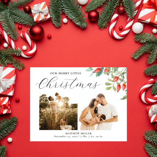 Merry Little Christmas Photo Birth Announcemement Holiday Postcard