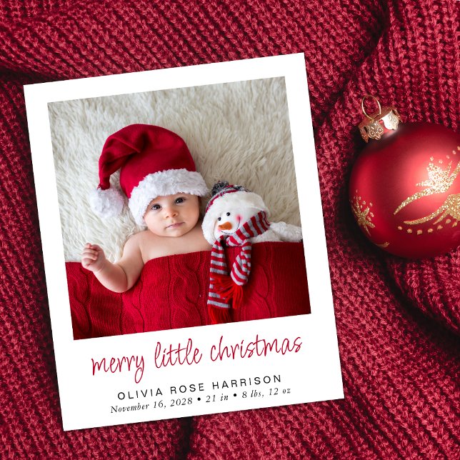 Merry Little Christmas Photo Birth Announcement (A cute & unique way to introduce family and friends to your new baby this holiday season)