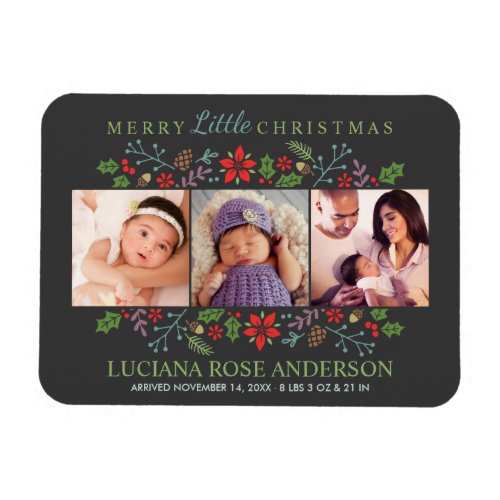 Merry Little Christmas Photo Birth Announcement Magnet