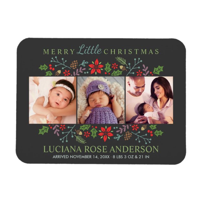 Merry Little Christmas Photo Birth Announcement Magnet (Horizontal)