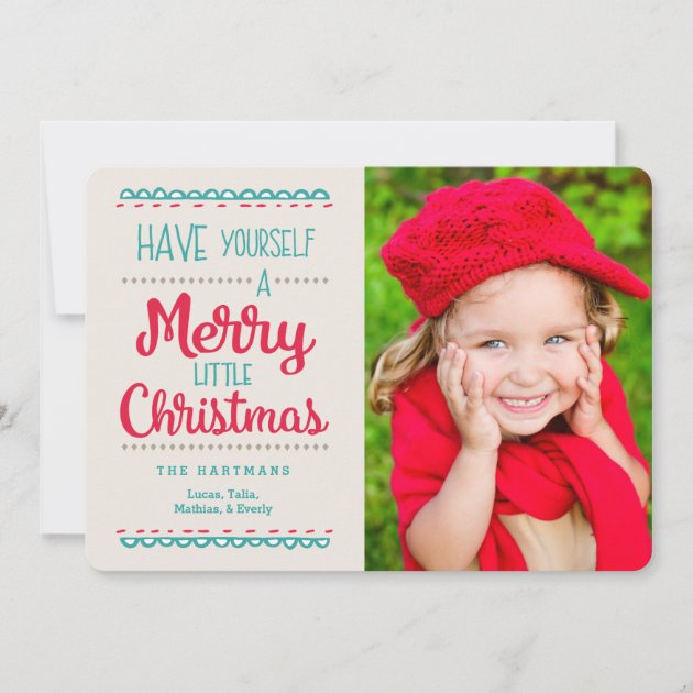 Merry Little Christmas Photo Card | Red Aqua