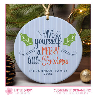 Merry Little Christmas Photo Ceramic Ornament
