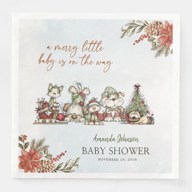 Merry Little Christmas Puppy Baby Shower  Paper Dinner Napkins (Front)