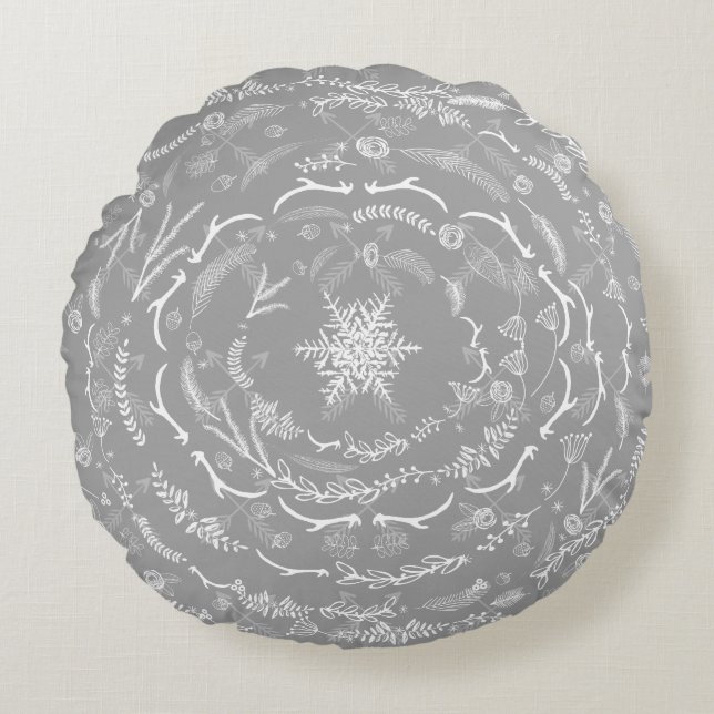 Merry Little Christmas Red and Gray Crossed Arrows Round Pillow (Front)