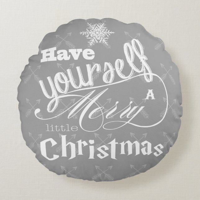 Merry Little Christmas Red and Gray Crossed Arrows Round Pillow (Front)