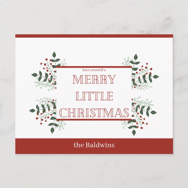 merry little christmas red and green postcard (Front)