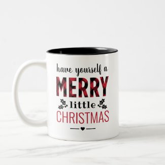 Merry Little Christmas | Red Buffalo Plaid Two-Tone Coffee Mug