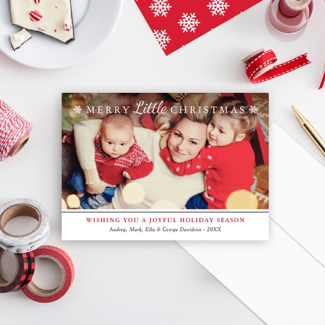 Merry Little Christmas Red Snowflake Photo Holiday Card (Creator Uploaded)