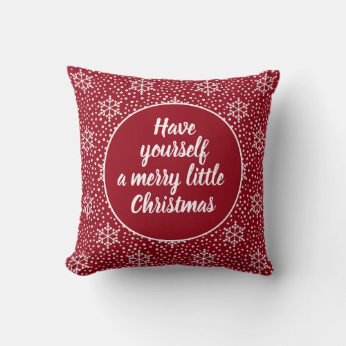 Merry Little Christmas Red White Snowflakes Throw Pillow
