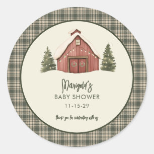 Merry Little Christmas Rustic Baby Shower  Classic Round Sticker