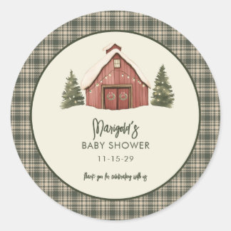 Merry Little Christmas Rustic Baby Shower Classic Round Sticker