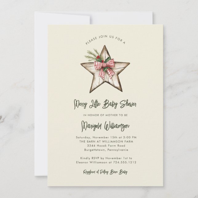 Merry Little Christmas Rustic Baby Shower  Invitation (Front)