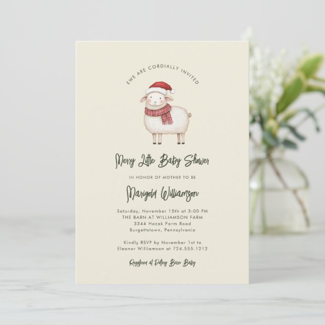 Merry Little Christmas Rustic Baby Shower  Invitation (Standing Front)