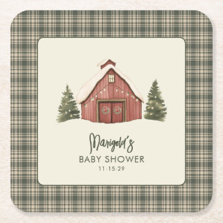 Merry Little Christmas Rustic Baby Shower  Square Paper Coaster
