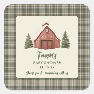 Merry Little Christmas Rustic Baby Shower Square Sticker