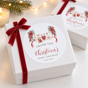 Merry Little Christmas Santa Baby Shower Thank You Classic Round Sticker