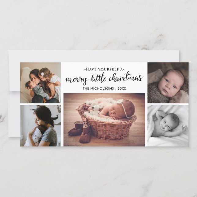 Merry Little Christmas Script Newborn Baby Photo Thank You Card (Front)