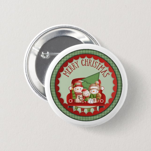 Merry Little Christmas Snow Family Button (Front & Back)