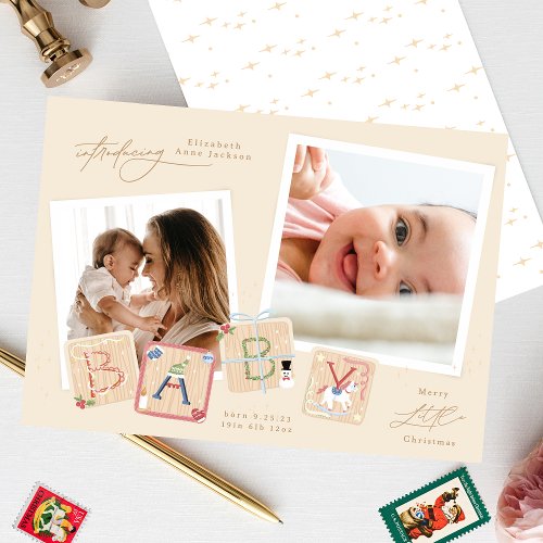 Merry Little Christmas st Girl Baby Birth Holiday Card