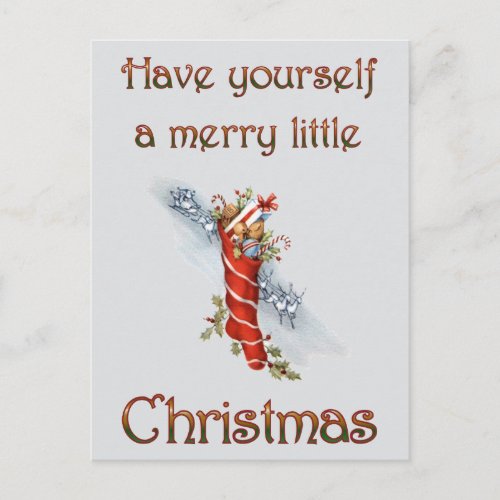 Merry Little Christmas Stocking Holiday Postcard
