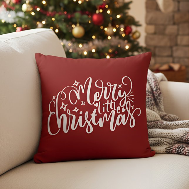 Merry little Christmas  Throw Pillow (red christmas pillow)