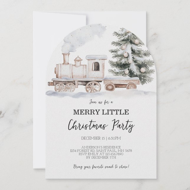 Merry Little Christmas Train Party Invitation (Front)