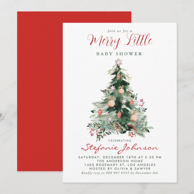 Merry Little Christmas tree Baby Shower Invitation (Front/Back)
