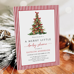 Merry Little Christmas Tree Baby Shower Invitation