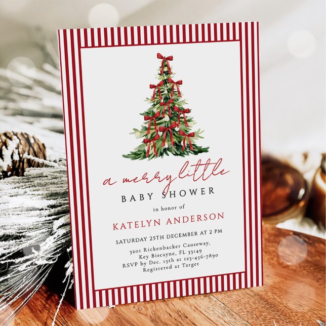 Merry Little Christmas Tree Baby Shower Invitation (Creator Uploaded)