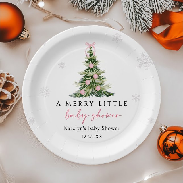 Merry Little Christmas Tree Baby Shower Paper Plates (Creator Uploaded)