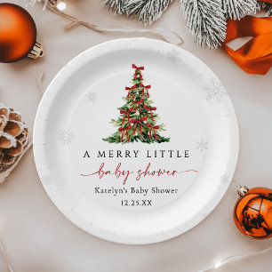 Merry Little Christmas Tree Baby Shower Paper Plates