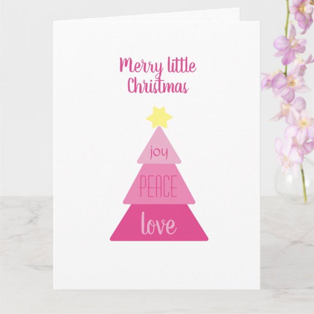 Merry Little Christmas Tree Hot Pink Simple Cute Card (Orchid)