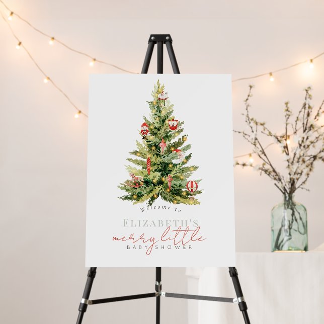 Merry Little Christmas Tree Rd Baby Shower Welcome Foam Board (In Situ (Stand))