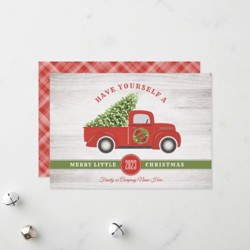 Merry Little Christmas Truck Tree Plaid Company Holiday Card
