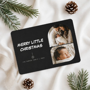 Merry Little Christmas Two Photo Newborn Family Holiday Card