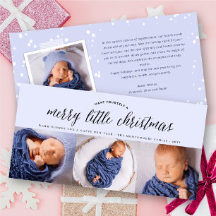 Merry Little Christmas Typography Modern 3 Photo Holiday Card