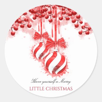 Merry Little Christmas Watercolor Splash Classic Round Sticker by ChristmaSpirit at Zazzle