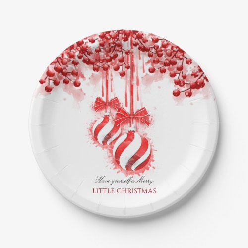 Merry Little Christmas Watercolor Splash Paper Plates