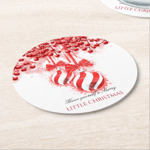 Merry Little Christmas Watercolor Splash Round Paper Coaster