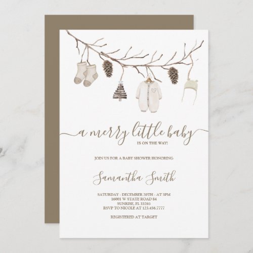 Merry Little Christmas Winter Baby Shower Invitation