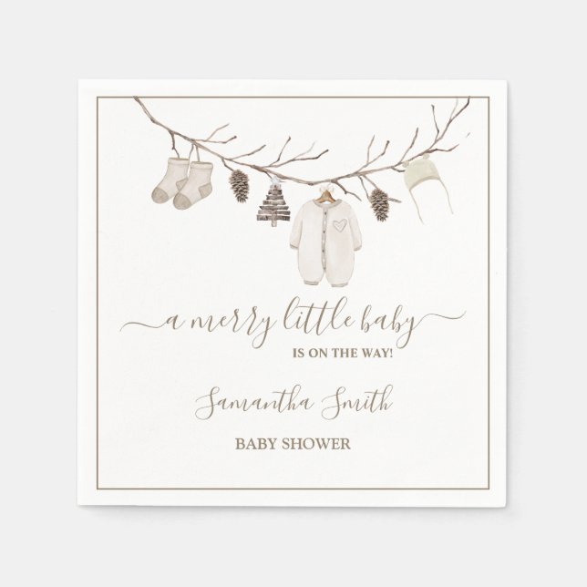 Merry Little Christmas Winter Baby Shower Napkins (Front)
