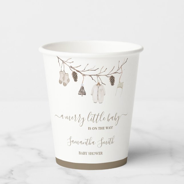 Merry Little Christmas Winter Baby Shower Paper Cups (Front)