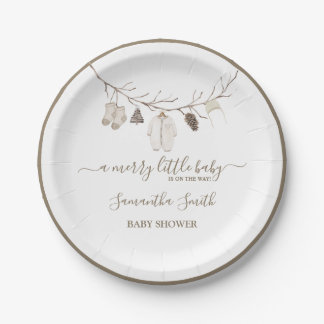 Merry Little Christmas Winter Baby Shower Paper Plates